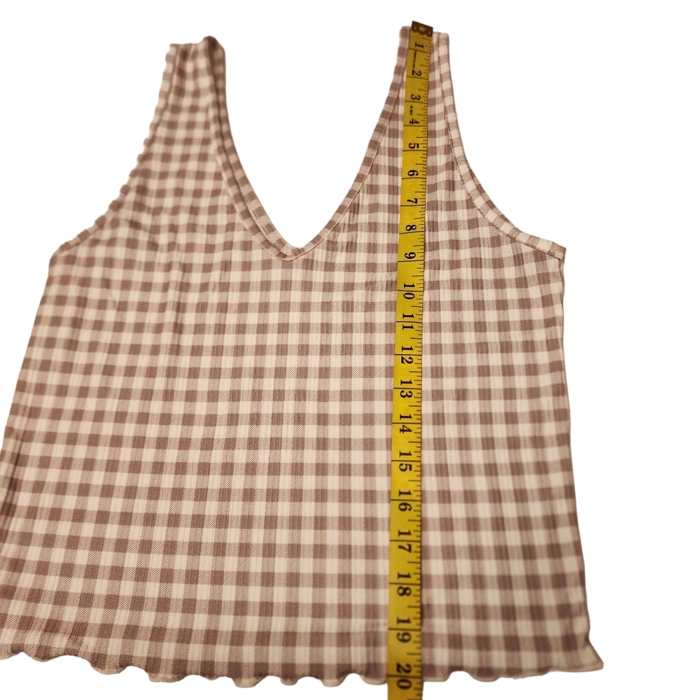 Gingham Pattern V-neck Crop Tank Top Fitted Size L - Picture 6 of 8